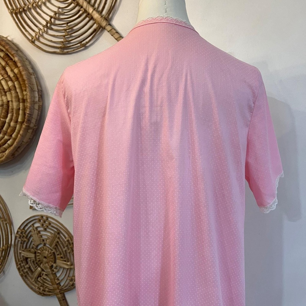 Vintage Pink Maxi Dress Button Front House Dress Nightgown Lace Trim M L - Picture 8 of 8